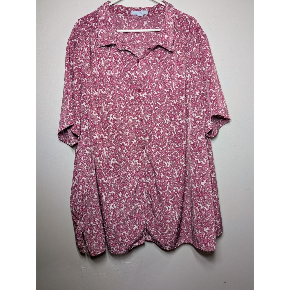 Only Necessities Shirt Womens Size 34 Button Up Pink Short Sleeve